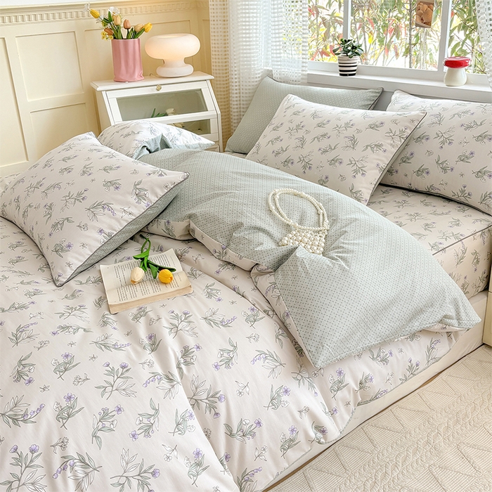 91家纺网 家纺一手货源 找家纺 元元被芯 2025新款40支13372全棉印花全棉夹棉床笠四件套 宁静