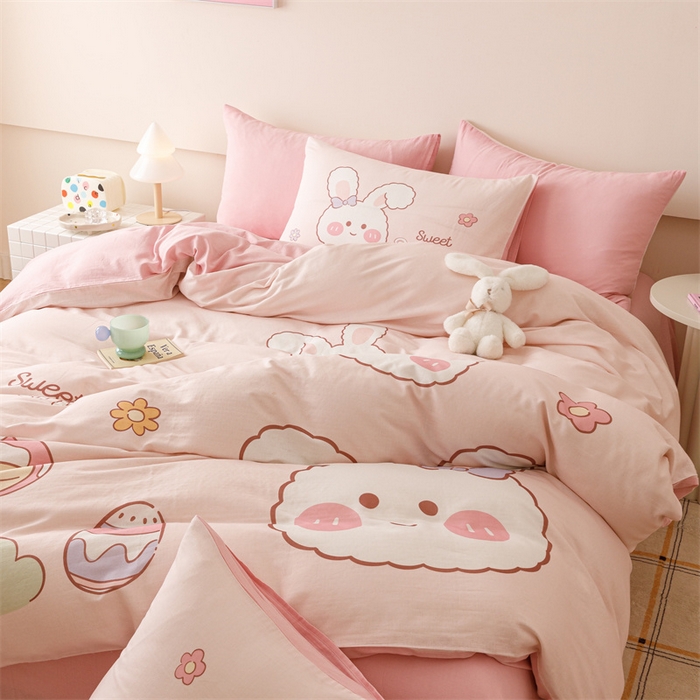 91家纺网 家纺一手货源 找家纺 馨语家居 2025新款全棉双层纱四件套 彩虹蘑菇