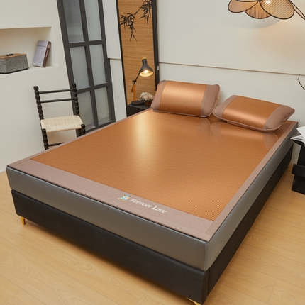 91家纺网 家纺一手货源 找家纺 （总）席都凉席工厂店2025新款宽边冰藤席三件套-小熊绣花