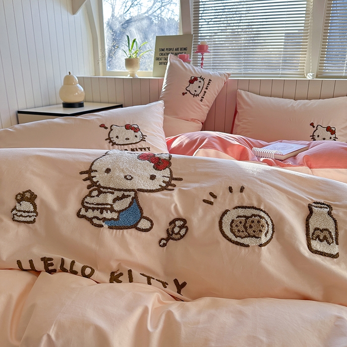 91家纺网 家纺一手货源 找家纺 金爱家 2025新款全棉毛巾绣四件套 毛巾绣-豆沙kt