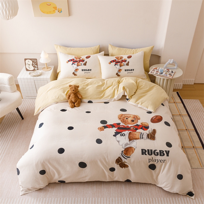 91家纺网 家纺一手货源 找家纺 馨语家居 2025新款全棉双层纱四件套 熊熊乐园