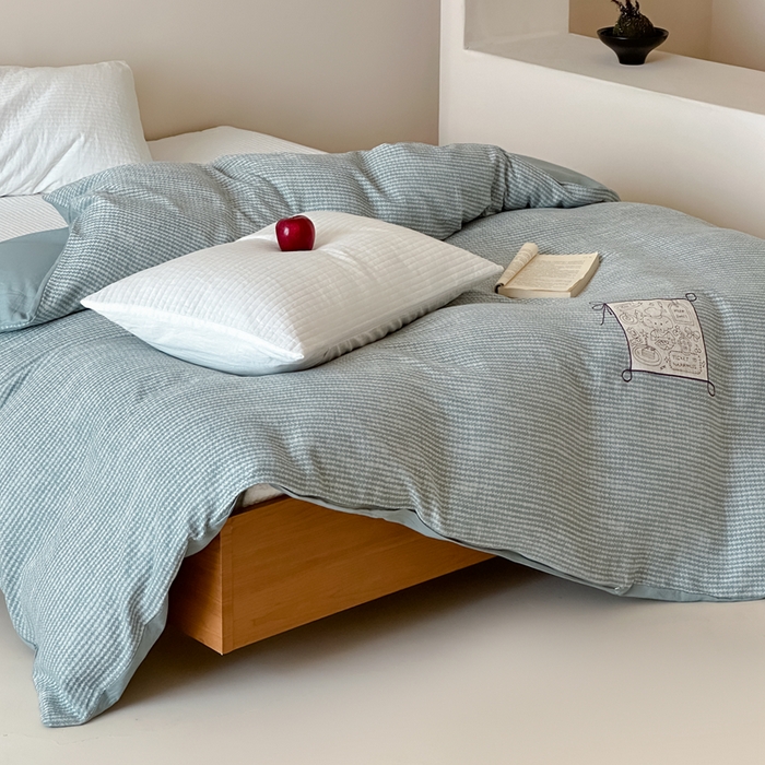 91家纺网 家纺一手货源 找家纺 月夏 2025新款全棉双层纱被套全棉被套单被套 莫克-绿