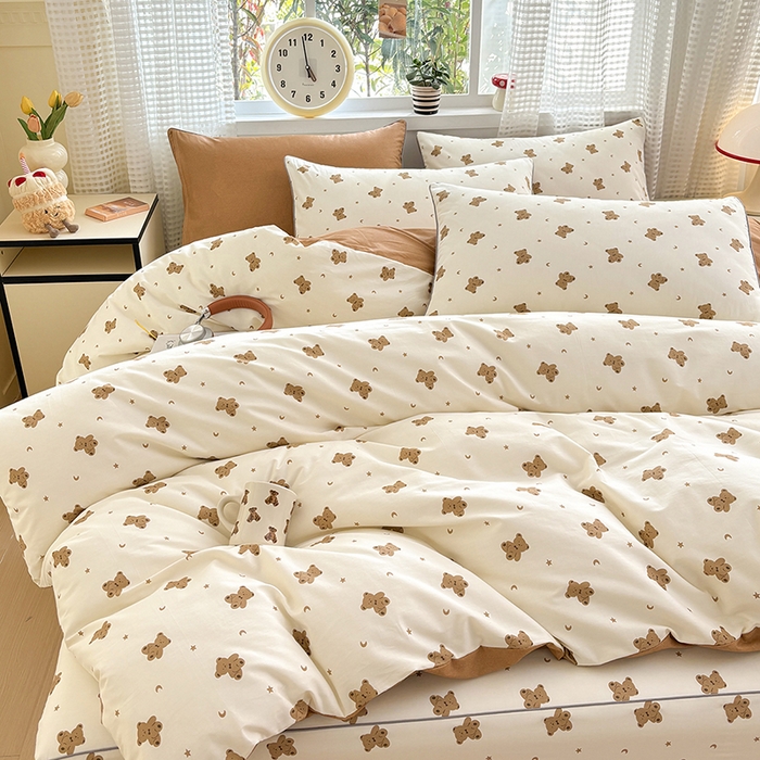 91家纺网 家纺一手货源 找家纺 元元被芯 2025新款40支13372全棉印花全棉隐藏式夹棉被套 熊尼