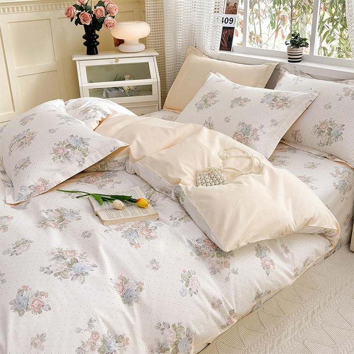 91家纺网 家纺一手货源 找家纺 元元被芯 2025新款40支13372全棉印花全棉被套夹棉四件套 花舞