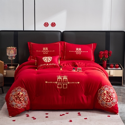 91家纺网 家纺一手货源 找家纺 （总）甜咪咪婚庆 2025 新款居家婚庆刺绣结婚  春秋冬婚庆喜被