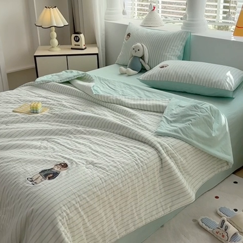 91家纺网 家纺一手货源 找家纺 （总）其奥家纺 2025新款专版纯棉色织水洗棉刺绣全棉夏被四件套夏凉被