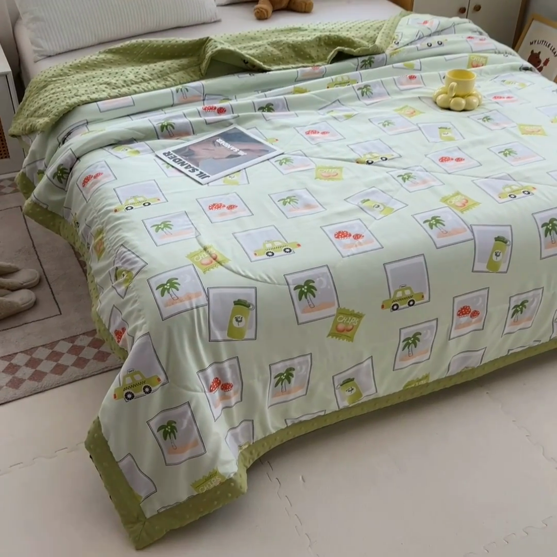 91家纺网 家纺一手货源 找家纺 鑫棉坊 2025新款A类水洗棉豆豆双层纱棉花夏凉被 绿野仙踪