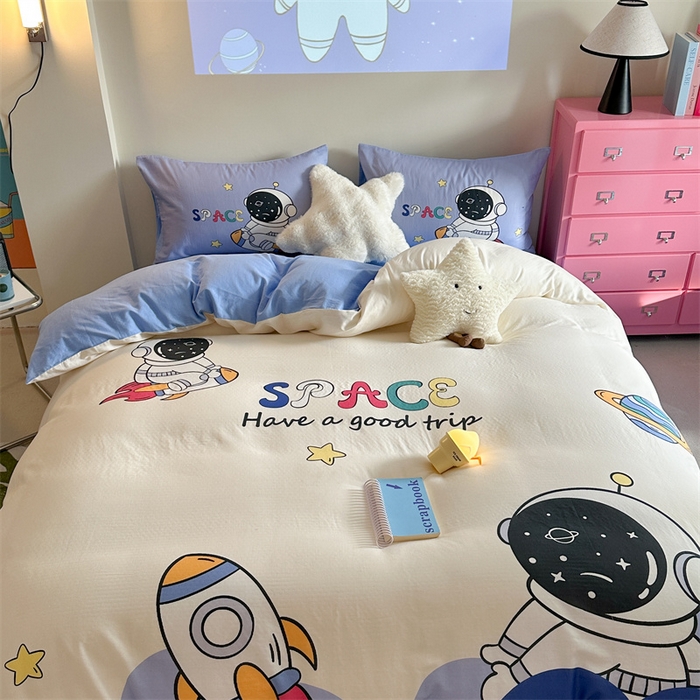 91家纺网 家纺一手货源 找家纺 馨语家居 2025新款全棉双层纱四件套 月球探险