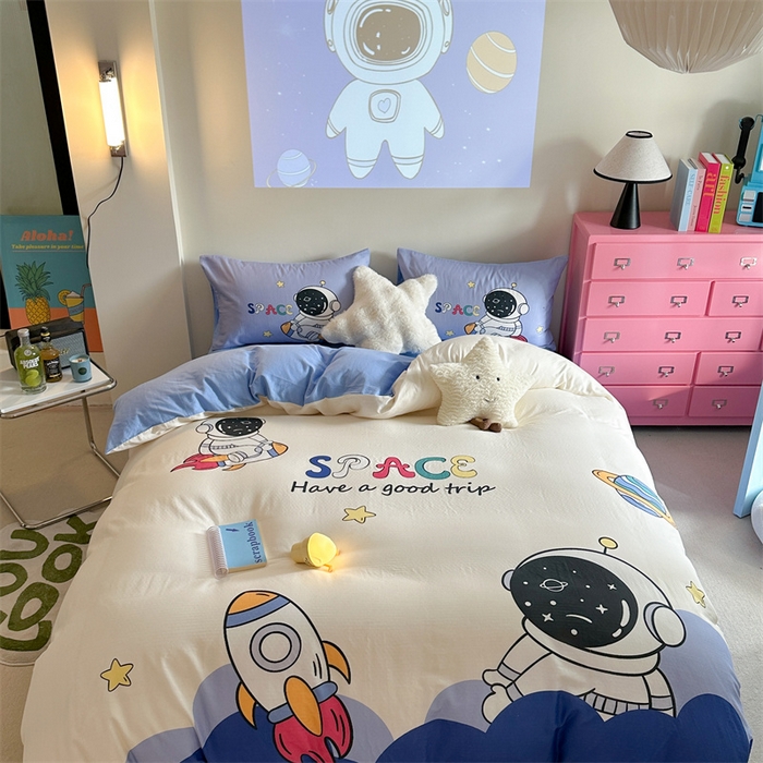 91家纺网 家纺一手货源 找家纺 馨语家居 2025新款全棉双层纱四件套 月球探险