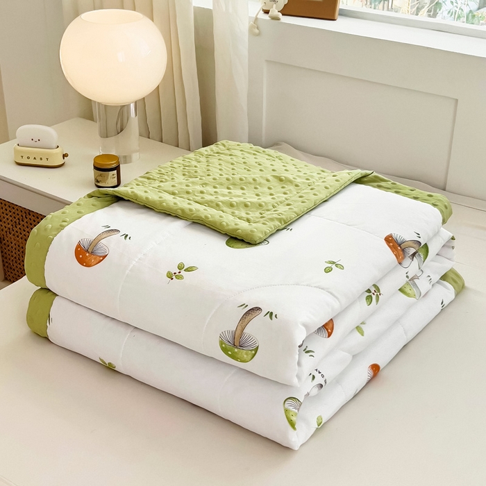 91家纺网 家纺一手货源 找家纺 鑫棉坊 2025新款A类水洗棉豆豆双层纱棉花夏凉被 蘑菇精灵