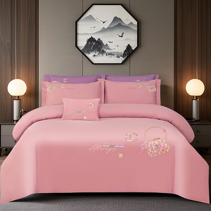 浩情国际婚庆供货中心 2026新款100支全棉高端刺绣中式风四件套--米尔顿系列 米尔顿-浅啡