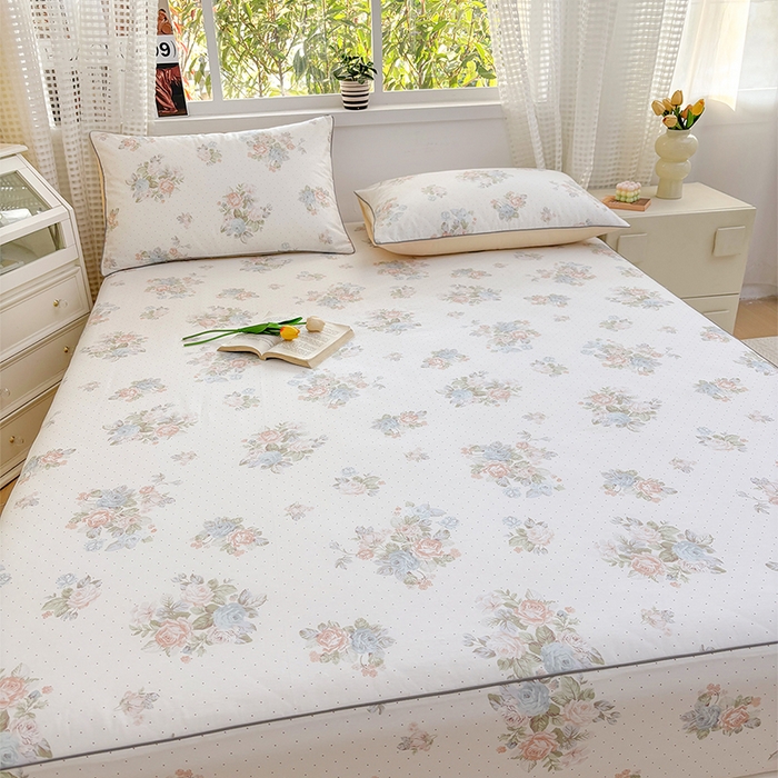 91家纺网 家纺一手货源 找家纺 元元被芯 2025新款40支13372全棉印花全棉隐藏式夹棉床笠 花舞