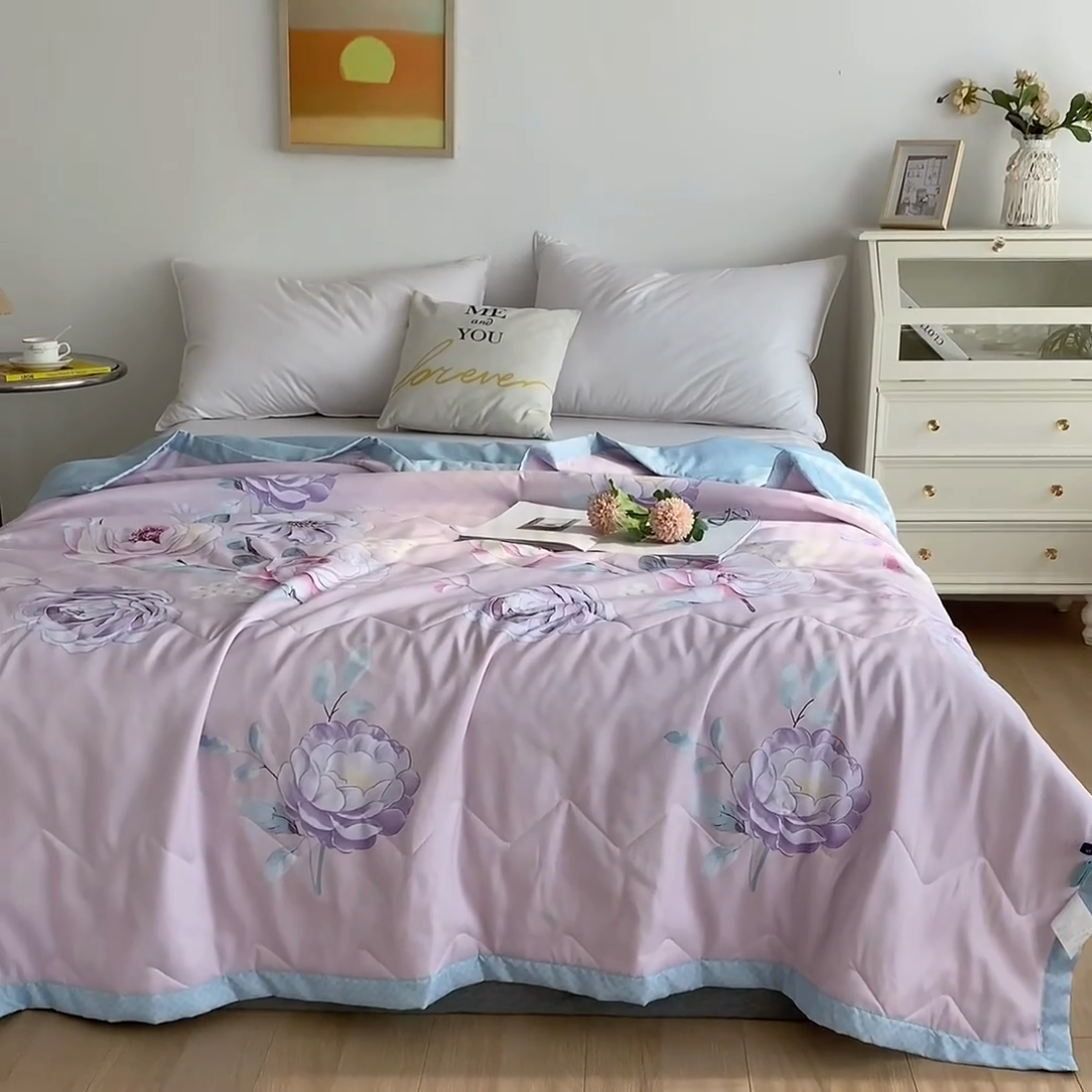 91家纺网 家纺一手货源 找家纺 元元被芯 2025新款亲肤舒适磨毛印花夏被被子被芯 花海粉