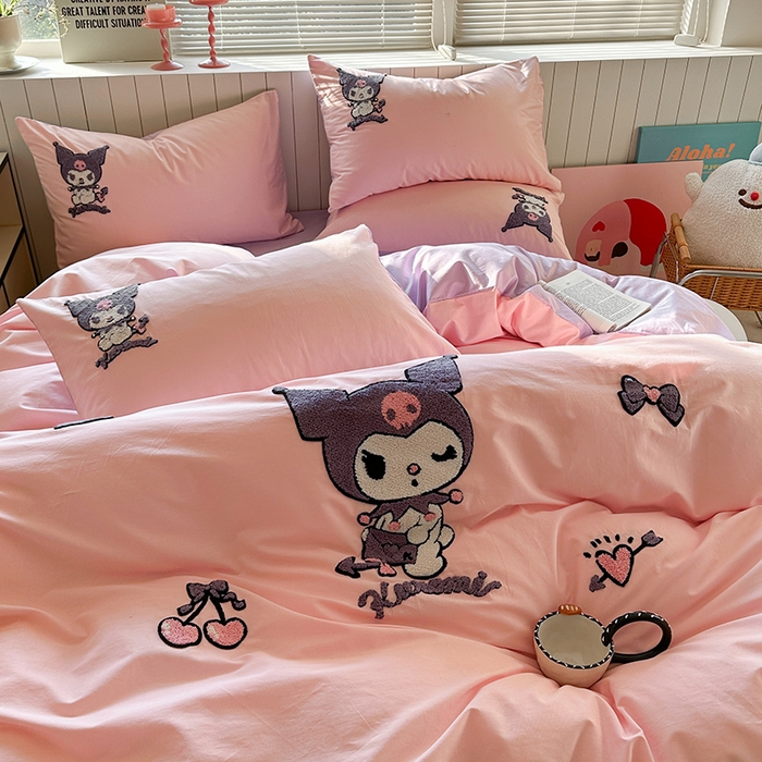 91家纺网 家纺一手货源 找家纺 金爱家 2025新款全棉毛巾绣四件套 毛巾绣-睡梦库洛米