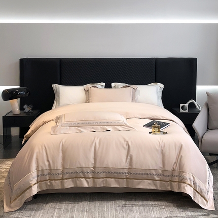 91家纺网 家纺一手货源 找家纺 （总）家居1号2025新款40s133*76全棉纯棉千鸟格刺绣大拼角长绒棉四件套-维也纳