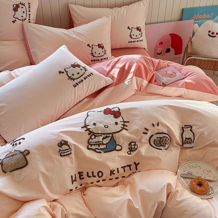 91家纺网 家纺一手货源 找家纺 金爱家 2025新款全棉毛巾绣四件套 毛巾绣-豆沙kt