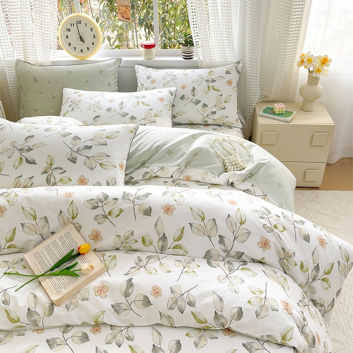 91家纺网 家纺一手货源 找家纺 元元被芯 2025新款40支13372全棉印花全棉夹棉床笠四件套 春溪