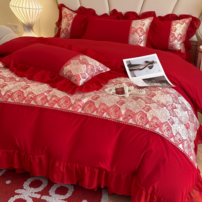 91家纺网 家纺一手货源 找家纺 （总）富盛家纺2025新款婚庆亲肤棉磨毛刺绣四件套