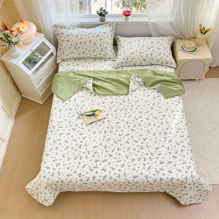 91家纺网 家纺一手货源 找家纺 元元被芯 2025新款40支13372全棉印花夏被四件套 绿意