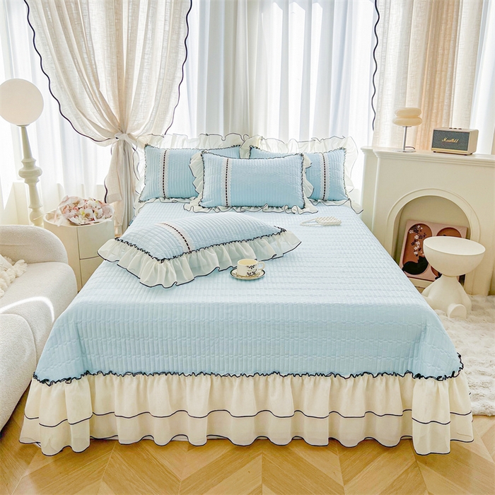 91家纺网 家纺一手货源 找家纺 虹星家纺 2025年新款全棉床盖四件套-花影倾梦 花影倾梦-天空蓝