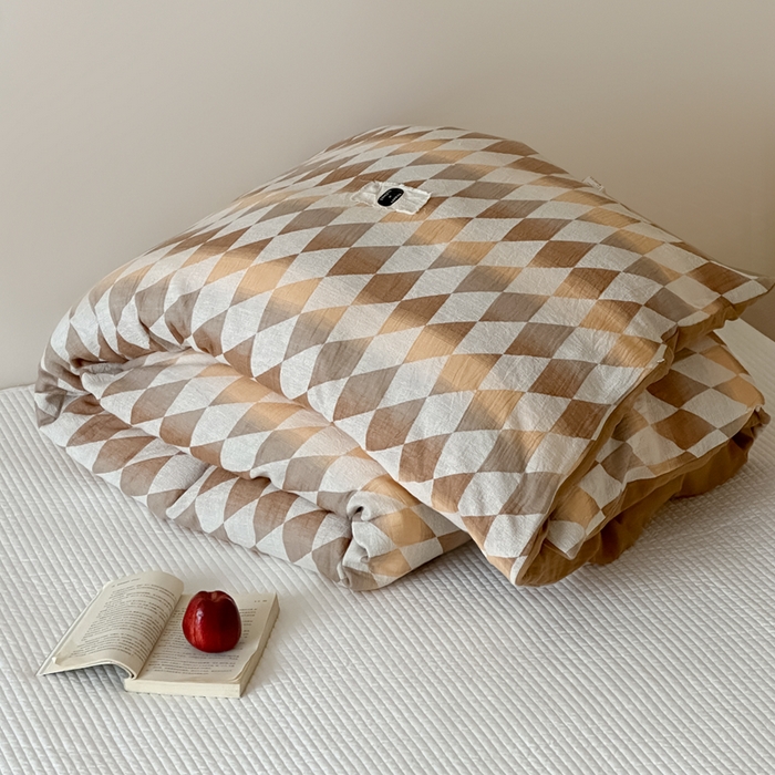 91家纺网 家纺一手货源 找家纺 月夏 2025新款全棉双层纱被套全棉被套单被套 格韵风华-橘