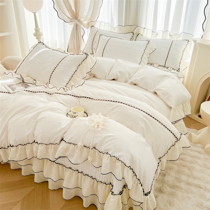 91家纺网 家纺一手货源 找家纺 虹星家纺 2025年新款全棉床盖三件套-花影倾梦 花影倾梦-云朵白