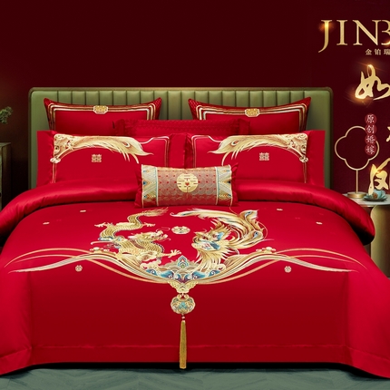 91家纺网 家纺一手货源 找家纺 （总）栩裕纺织 2025新款全棉刺绣婚庆四件套