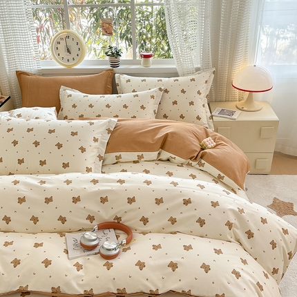 元元被芯 2025新款40支13372全棉印花全棉被套夹棉四件套 熊尼