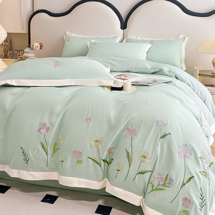 狂想家 2025亲肤棉重工刺绣系列四件套-花海 花海苹果绿