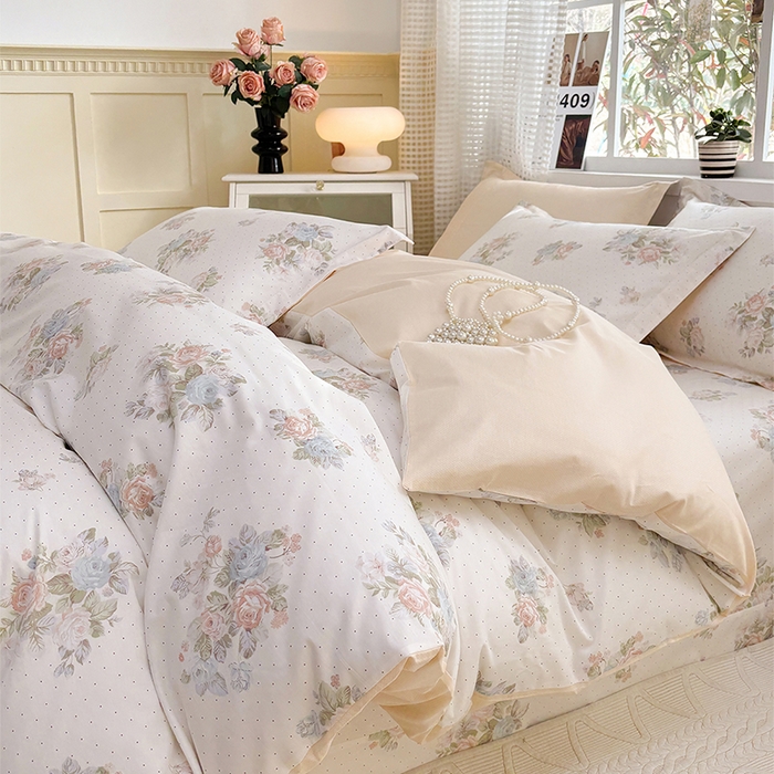 91家纺网 家纺一手货源 找家纺 元元被芯 2025新款40支13372全棉印花全棉被套夹棉四件套 花舞