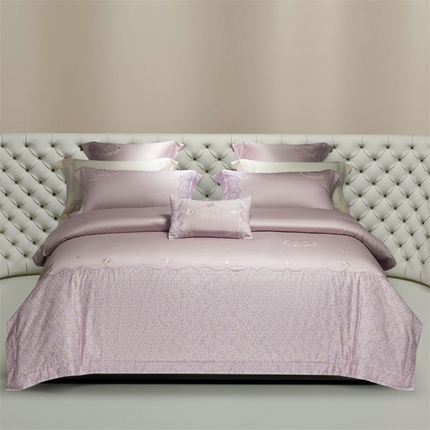 高大尚婚庆馆 2025新款艾能棉高端绣花四件套-巴黎甜心 巴黎甜心-薰衣草紫