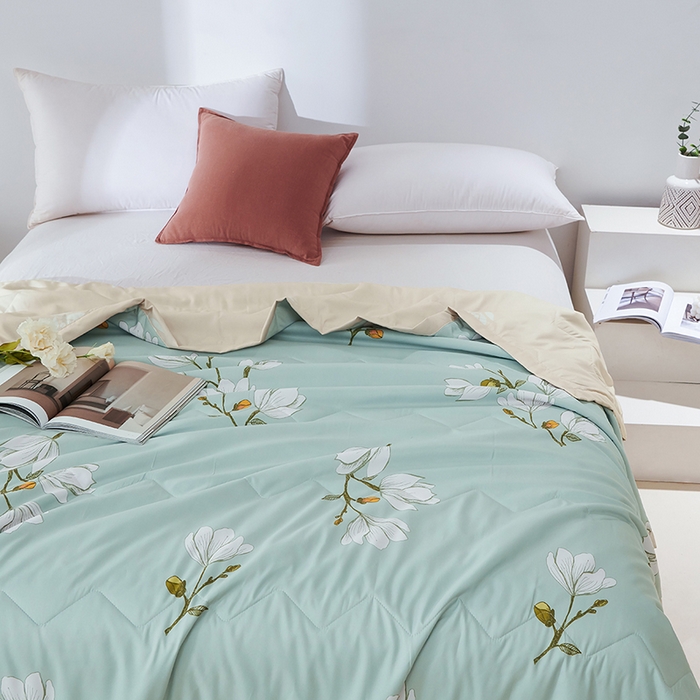 91家纺网 家纺一手货源 找家纺 元元被芯 2025新款亲肤舒适磨毛印花夏被被子被芯 玉兰绿