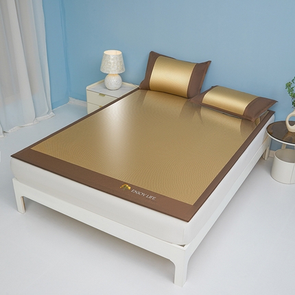 91家纺网 家纺一手货源 找家纺 （总）席都凉席工厂店2025新款绣花冰藤席三件套-三明治系列-银杏叶