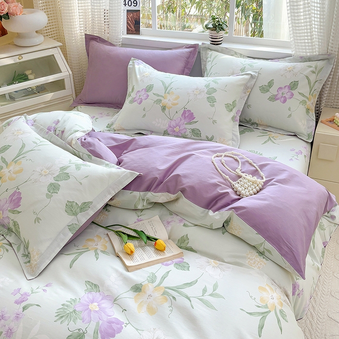 91家纺网 家纺一手货源 找家纺 元元被芯 2025新款40支13372全棉印花全棉四件套 紫萱