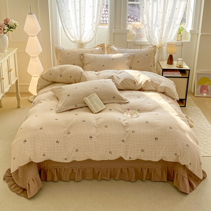 梦莱斯 2025直播爆款公主风A类针织棉床盖四件套AA版被套 樱桃派对