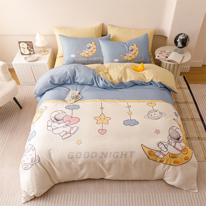 91家纺网 家纺一手货源 找家纺 馨语家居 2025新款全棉双层纱四件套 星球之旅