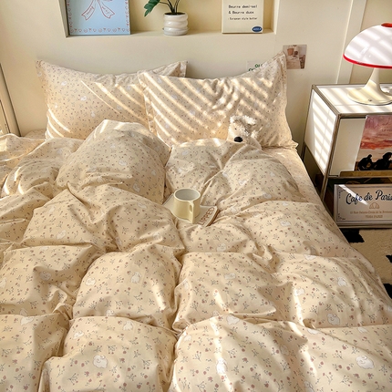 91家纺网 家纺一手货源 找家纺 （总）百寐2025新款全棉13372床笠被套单品枕套三四件套学生组合加大单件-单被套