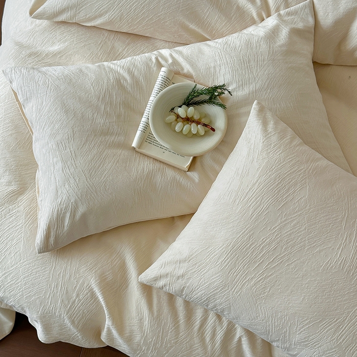 91家纺网 家纺一手货源 找家纺 梦享生活家居 2025新款全棉三层肌理提花四件套-素写系列 素写-奶油白