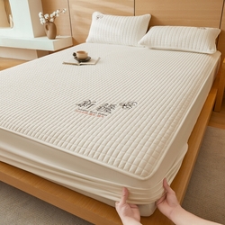 91家纺网 家纺一手货源 找家纺 （总）锦眠2025款刺绣新疆棉花夹棉床笠,云朵白,海洋蓝,奶油咖,青春绿,星辰灰,樱花粉