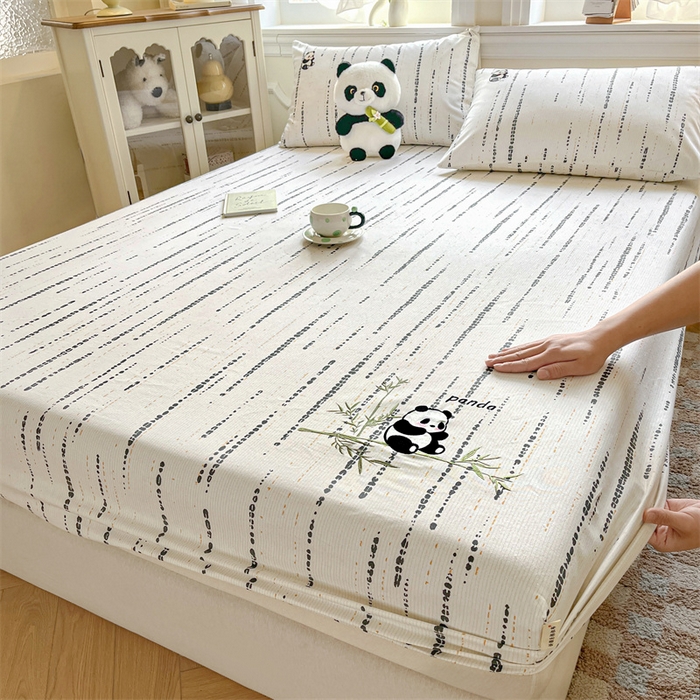 91家纺网 家纺一手货源 找家纺 笙意家纺2025新款全棉老粗布单床笠 熊墩墩