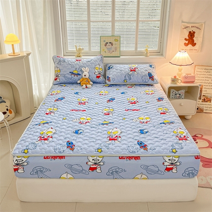 迪梦思家纺 2025新款A类正版授权卡通印花水洗棉夹棉学生床笠 火箭奥特蓝