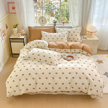 元元被芯 2025新款40支13372全棉印花全棉四件套 熊尼