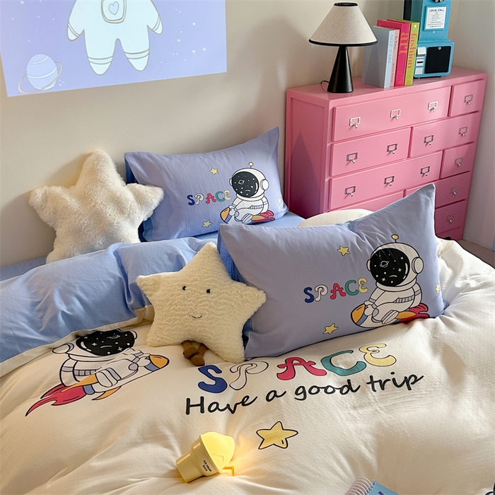 91家纺网 家纺一手货源 找家纺 馨语家居 2025新款全棉双层纱四件套 月球探险