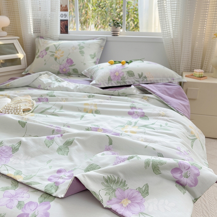 91家纺网 家纺一手货源 找家纺 元元被芯 2025新款40支13372全棉印花夏被四件套 紫萱