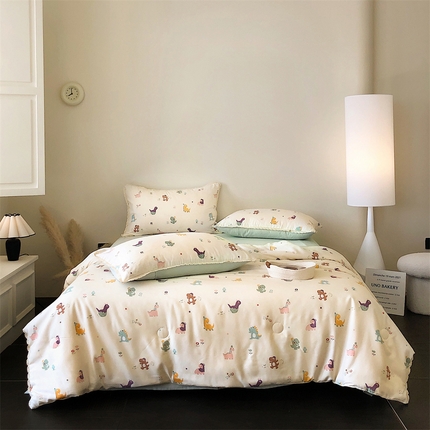 换种生活 2025新款水溶小花边针织单夏被 四件套 恐龙乐园