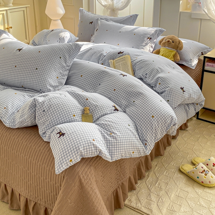 91家纺网 家纺一手货源 找家纺 梦莱斯 2025直播爆款公主风A类针织棉床盖四件套AA版被套 波点小马