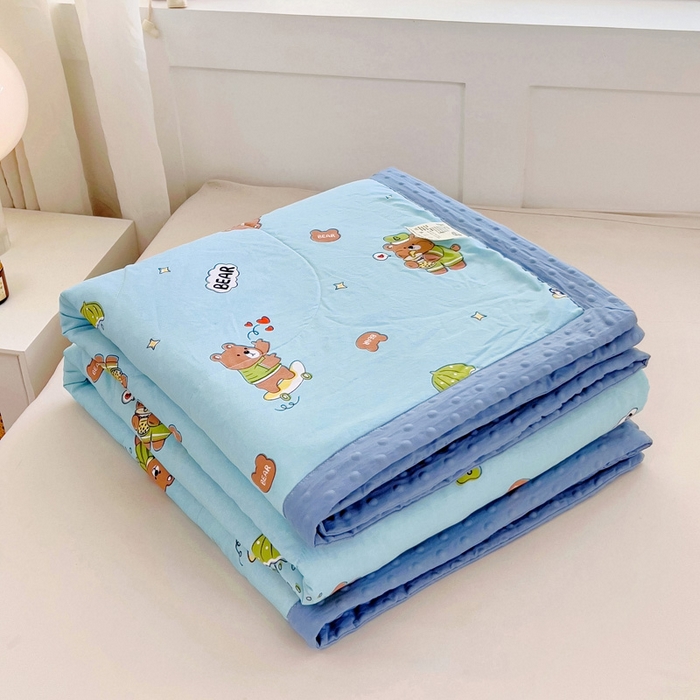 91家纺网 家纺一手货源 找家纺 鑫棉坊 2025新款A类水洗棉豆豆双层纱棉花夏凉被 精灵小熊