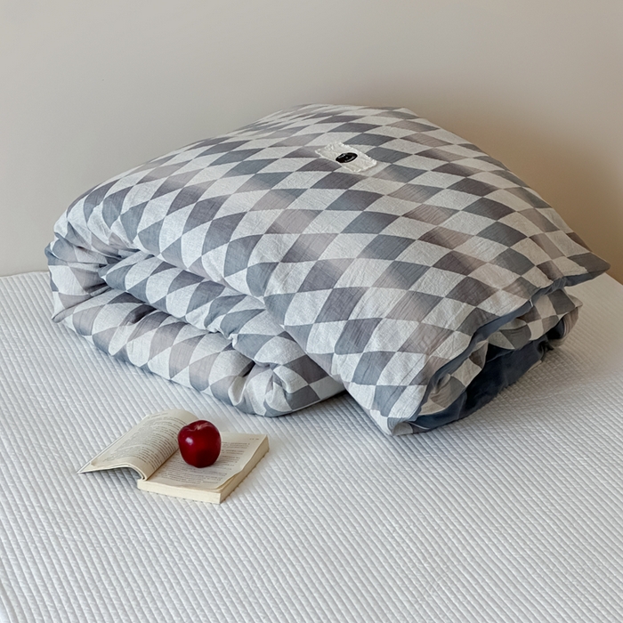 91家纺网 家纺一手货源 找家纺 月夏 2025新款全棉双层纱被套全棉被套单被套 格韵风华-灰