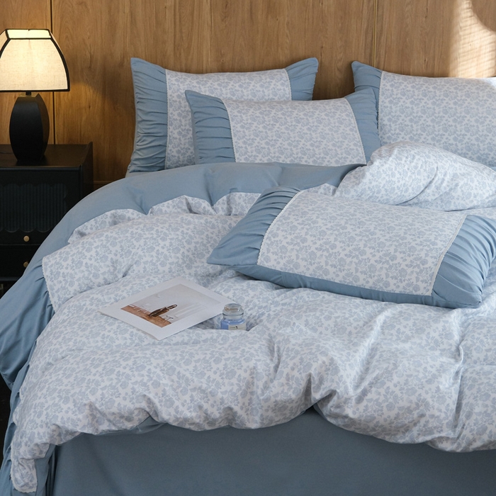 91家纺网 家纺一手货源 找家纺 布可家纺 2025新款A类法式清新褶皱印花四件套 玫瑰予你