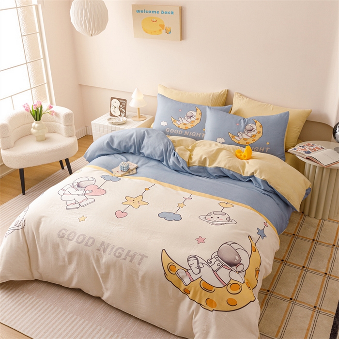 91家纺网 家纺一手货源 找家纺 馨语家居 2025新款全棉双层纱四件套 星球之旅